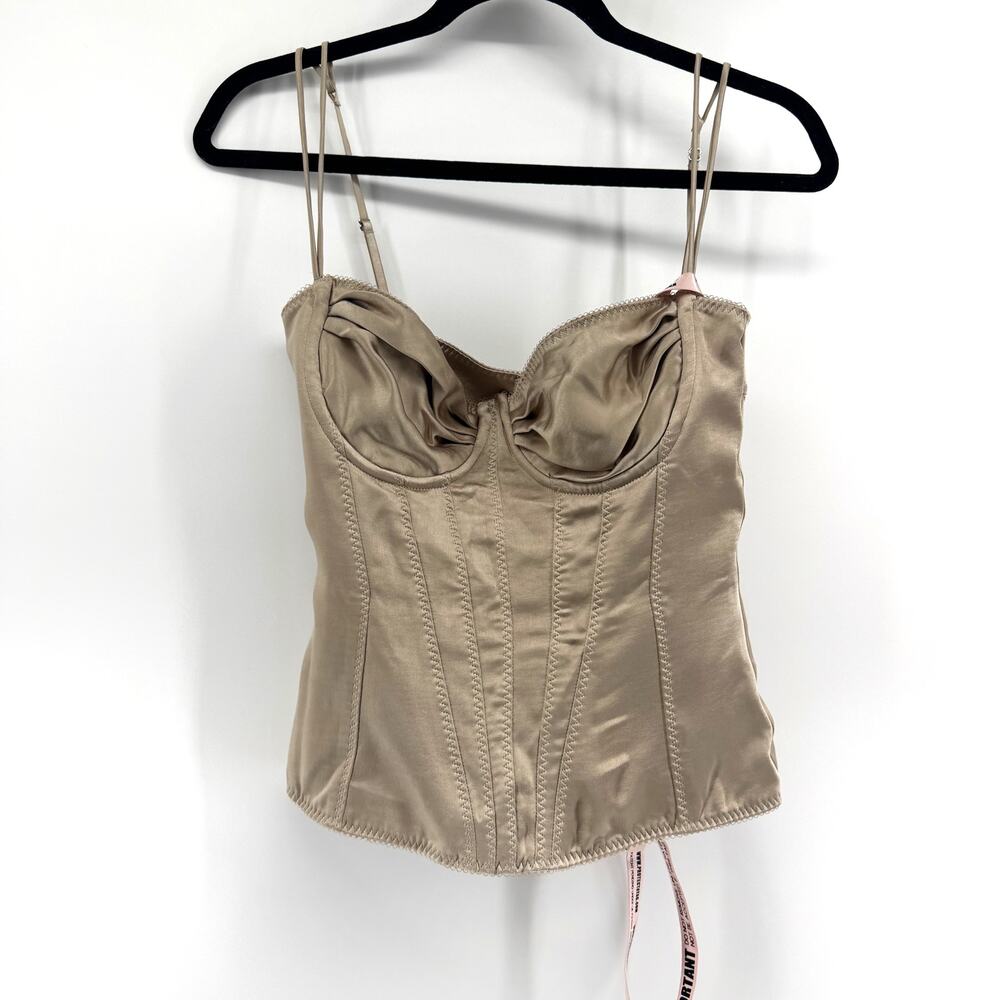 House of CB Chantal Satin Corset Crop Top - Size Small Plus Cup - Sand - Picture 2 of 8